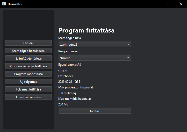 Új folyamat indítása